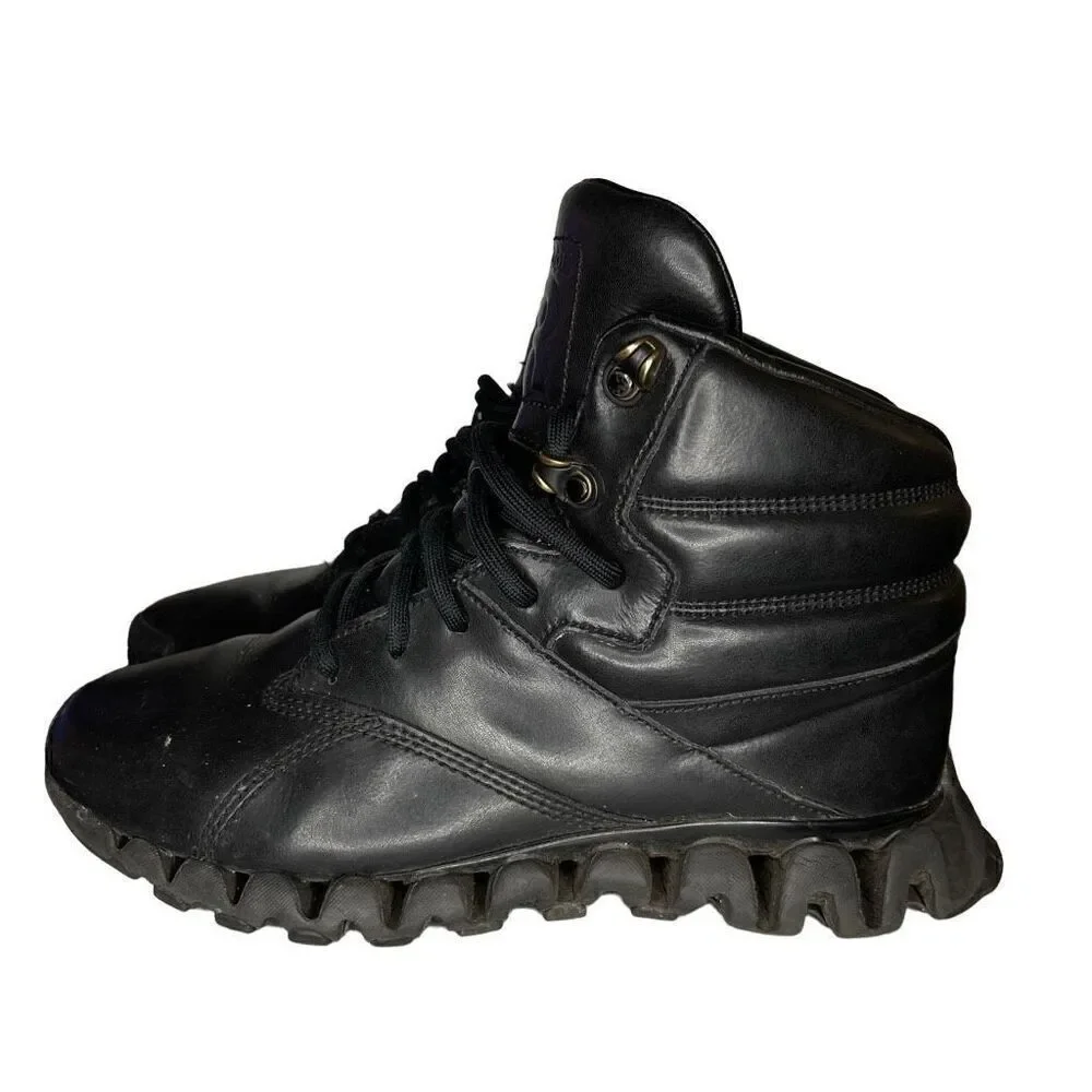 Reebok Zig Tech High Top Black Leather Sneaker Size 5.5